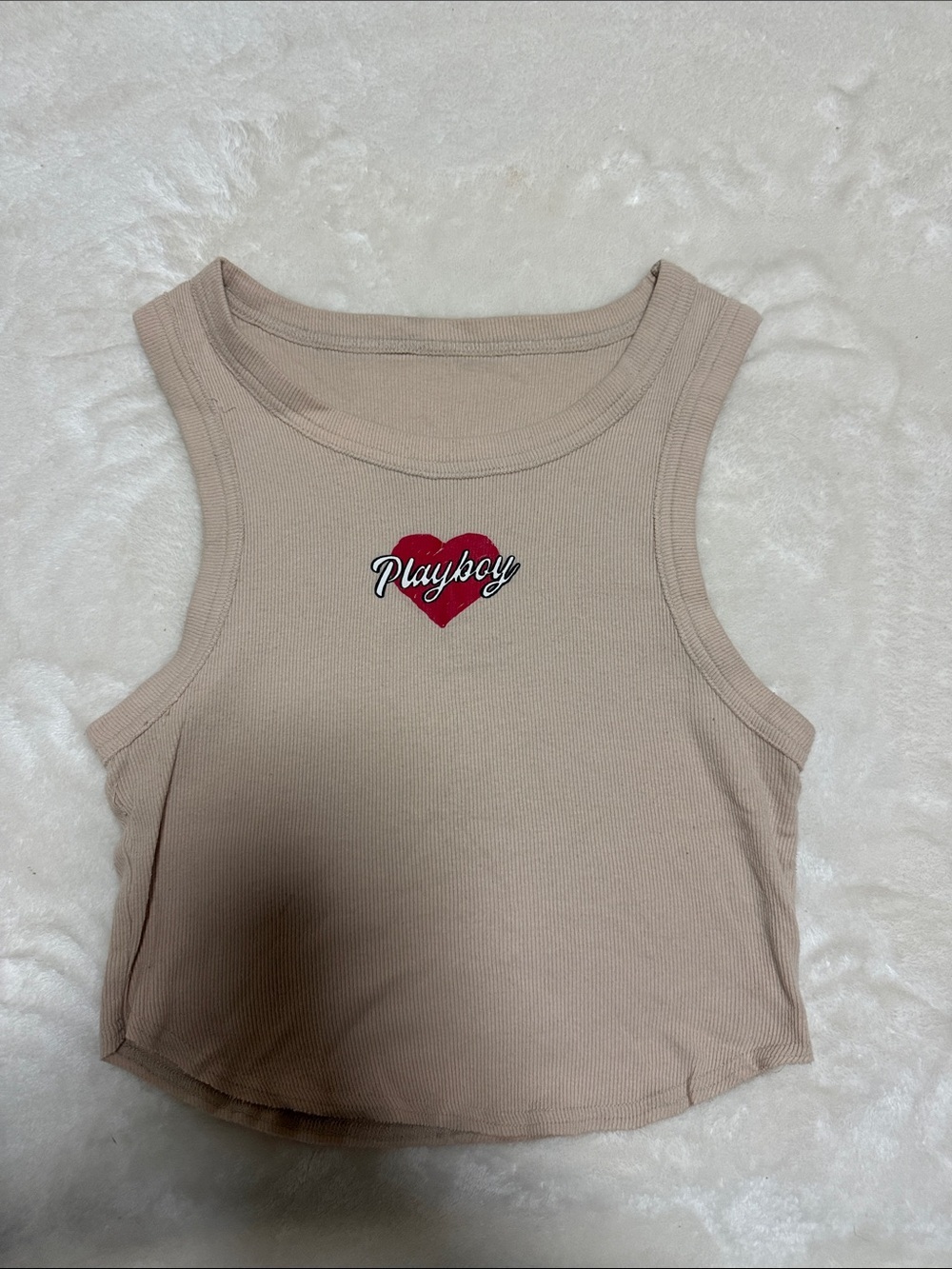 PLAYBOY Nude Ribbed Tank with Red Heart Logo